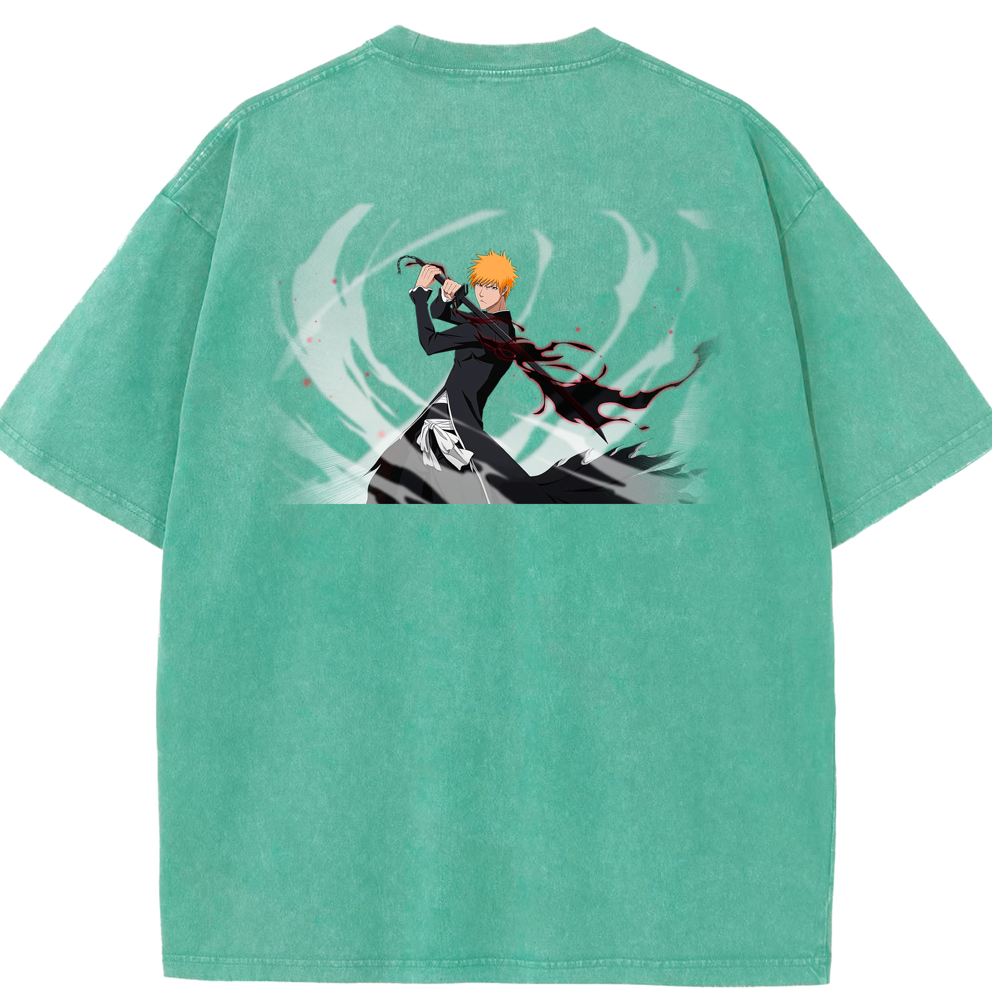 （画像用） ブリーチ 黒崎一護（くろさき いちご）BLEACH Kurosaki Ichigo 綿100% ヴィンテージ風 半袖Tシャツ（背面プリント）